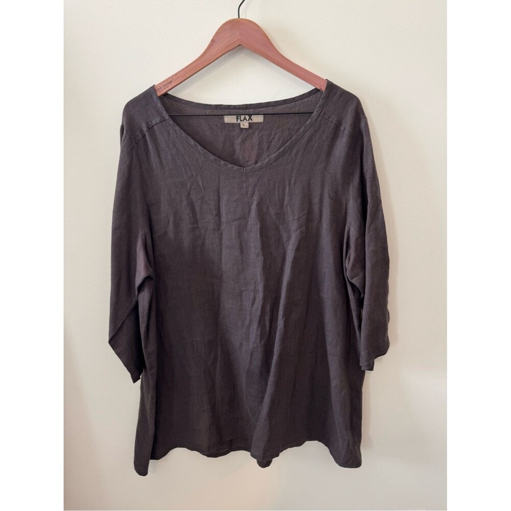 Flax Brown 100% Linen V-Neck Tunic Top Size L